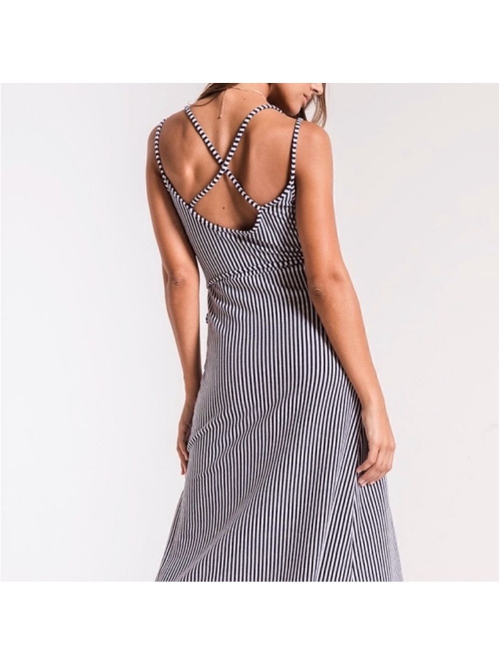 Z Supply Striped Capri Wrap Dress Navy White Stripe - Picture 3 of 9